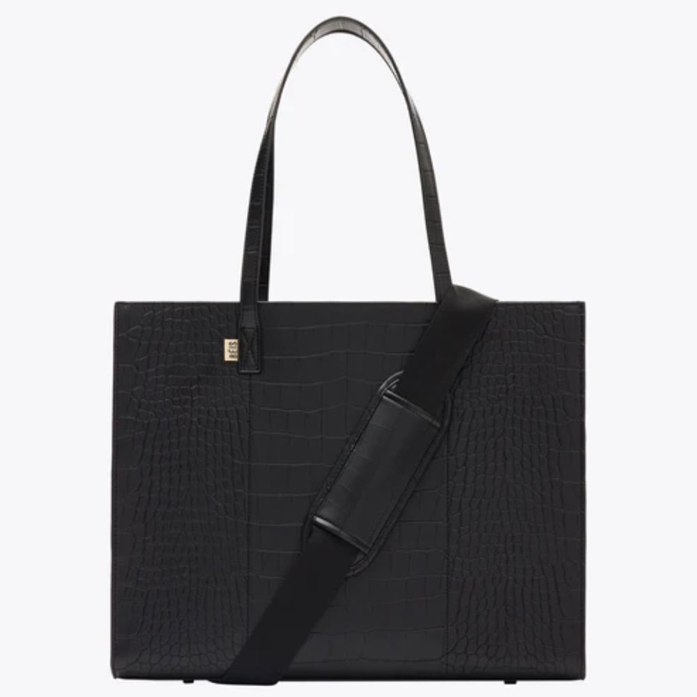 NWT BEIS The Large Work Tote in Black Croc w/ removable Croc Laptop Sleeve